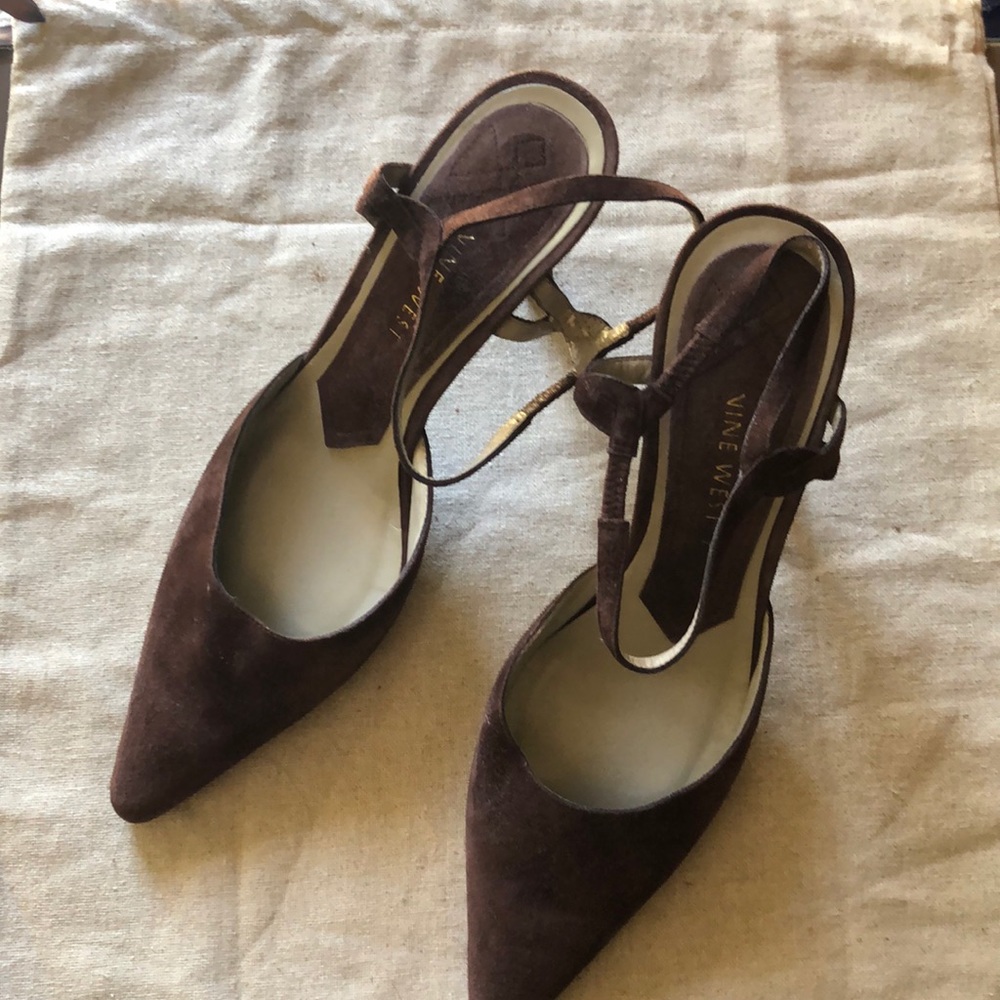 Brown Suede Sling Back Heels